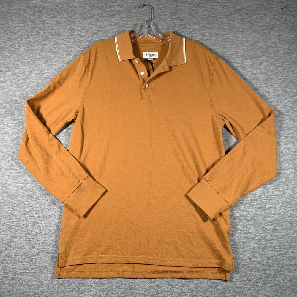 Goodfellow & Co Polo Shirt Mens Medium Gold Long Sleeve Cotton Blend Knit